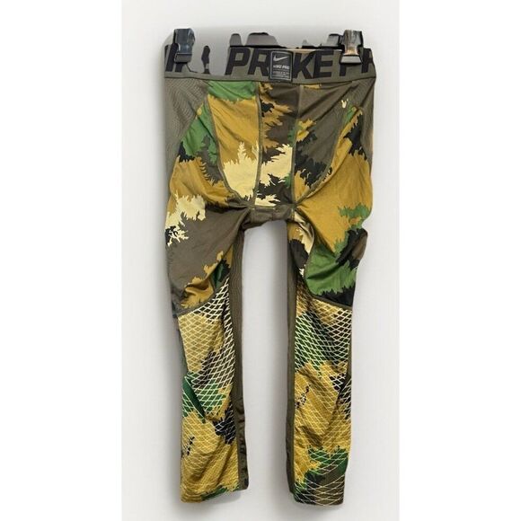 Nike Pro HyperCool Men Medium Compression Tights Three Quarter Green  Camo.    X - Picture 1 of 7